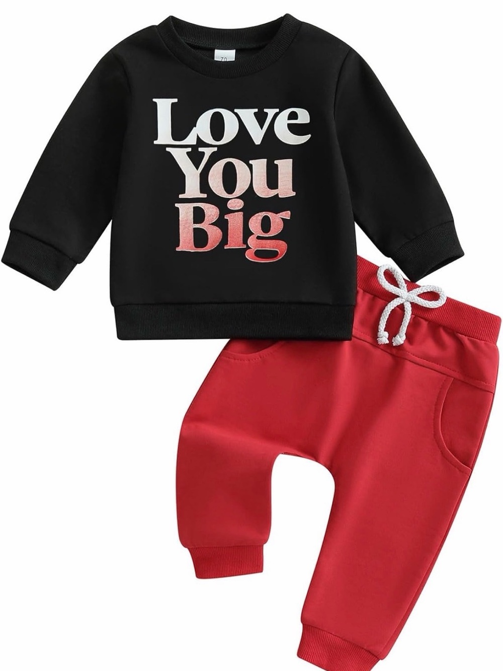 Kids Two-Piece Sweatshirt & Jogger Set - Black Top & Red Bottoms